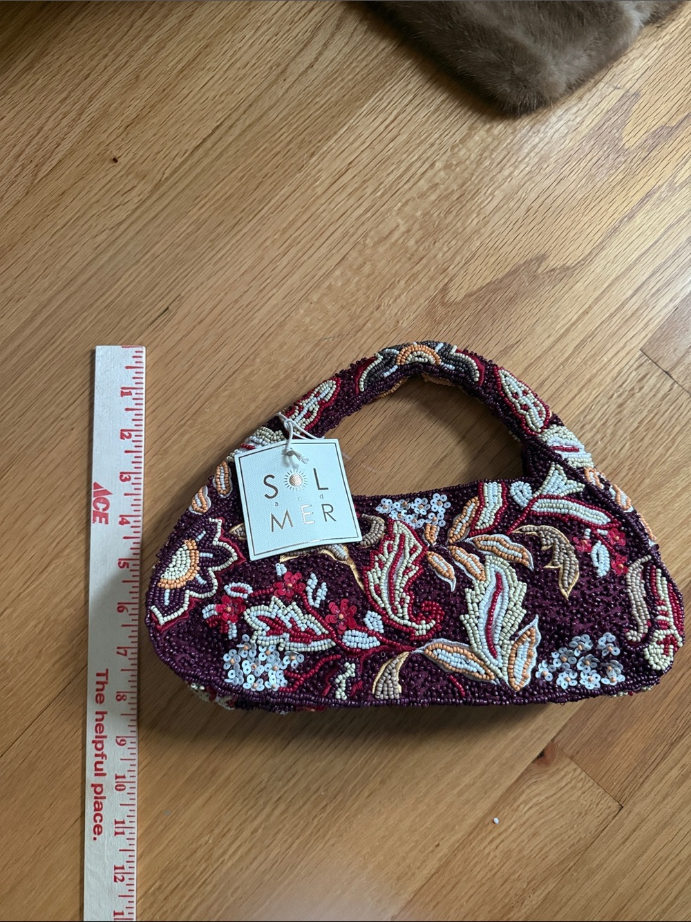 ❇️NWT❇️ SOL and MER Fall Beaded Mini Top-Handle Bag in Burgundy Floral - Picture 10 of 11